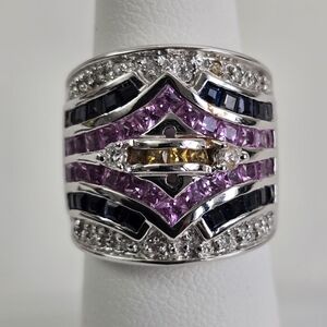 Designer Behzad Sarhady 14K White Gold Multi-Color Gemstone & Diamond Ring